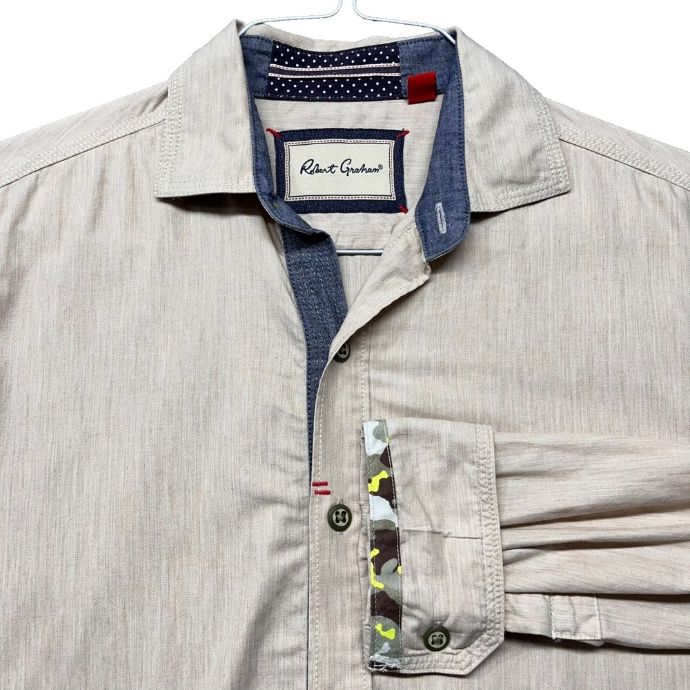 Robert‎ Graham Long Sleeve Shirt Mens S Tailored Fit Beige Camo Flip Cuff